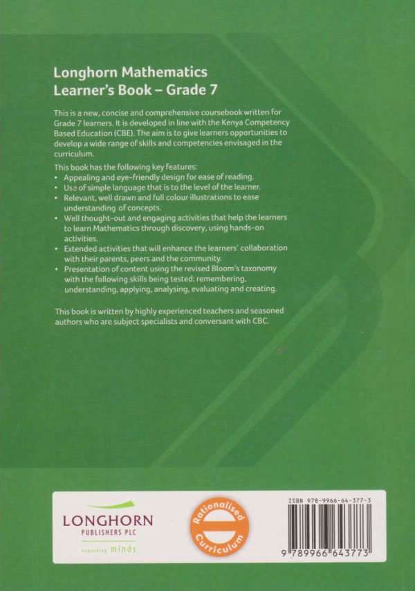 Longhorn Mathematics Grade 7 (Rationalised)
