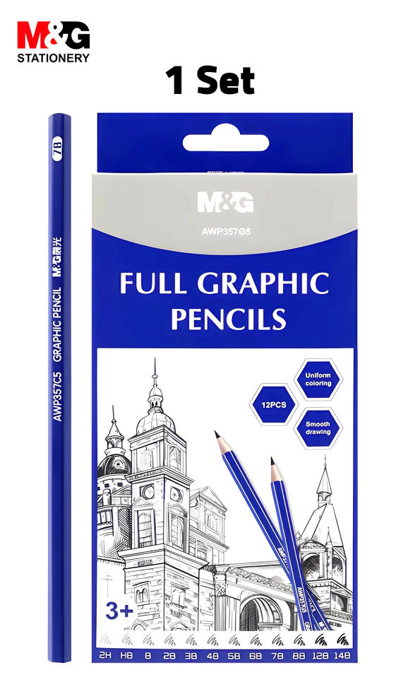 M&G Full Graphic Pencil Set – 2H to 14B (AWP357G5)
