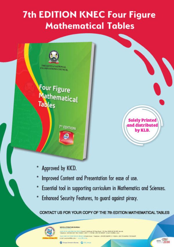 KNEC Four-Figure Mathematical Tables – 7th Edition (KLB)