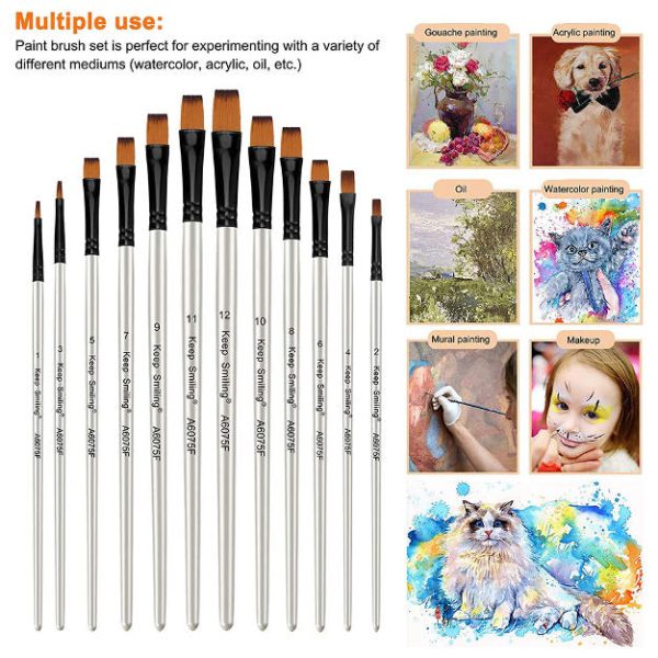 Paint Brush White A6075F Square Mix – 12 Pieces