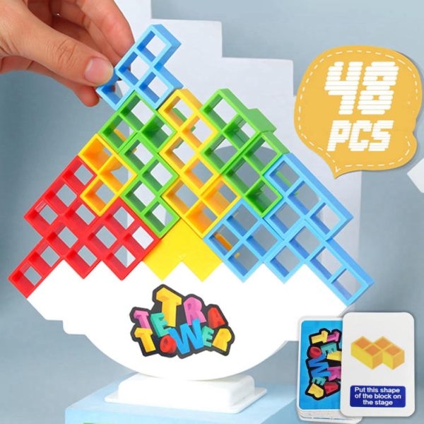 48 Pieces Tetra Tower Stacking Blocks Kids Game