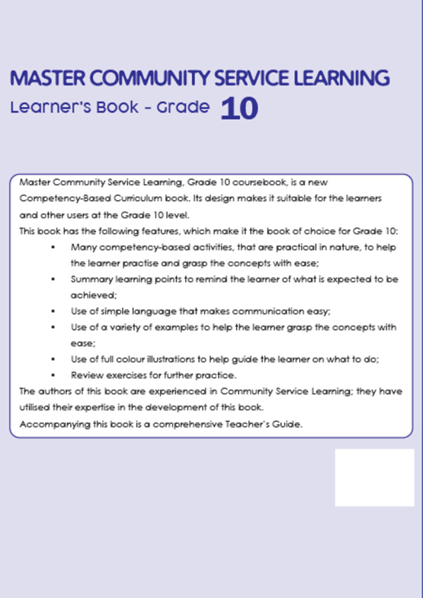 Booklyst Master Community Service Learning Grade 10