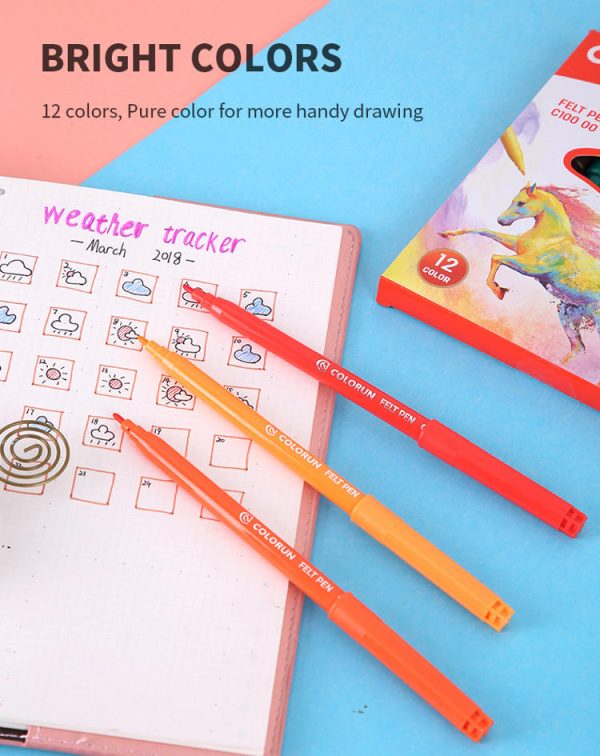 DELI Felt Pens for Coloring & Drawing - 12pcs Pack